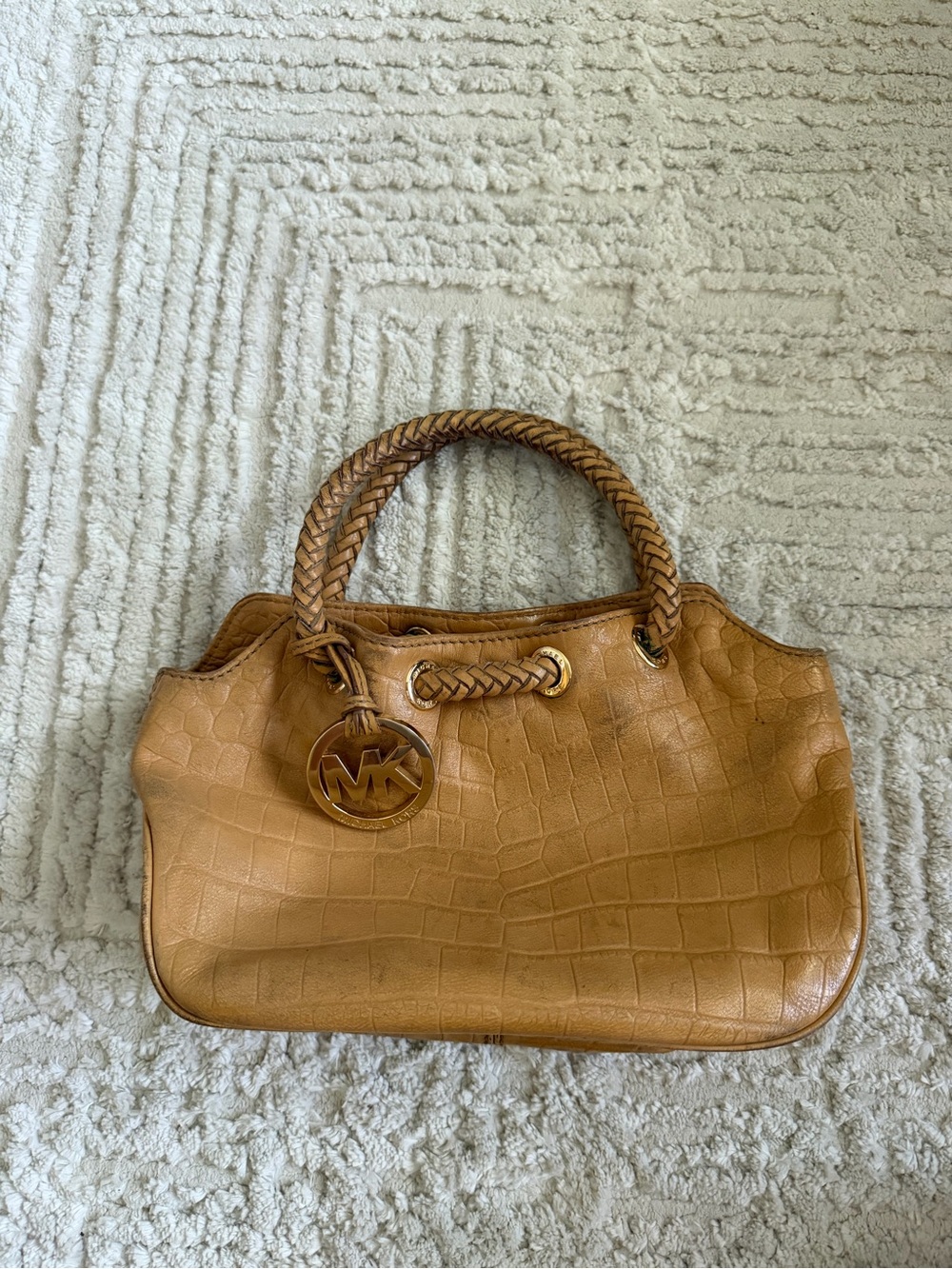 Michael Kors Camel Croc-Embossed Shoulder Tote with Braided Handles